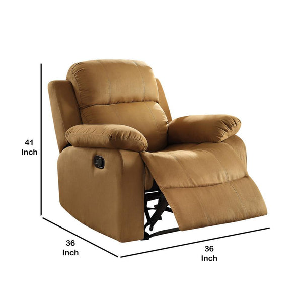 Microfiber Metal Glider Recliner Chair with Pillow Top Armrest, Light Brown - BM154327