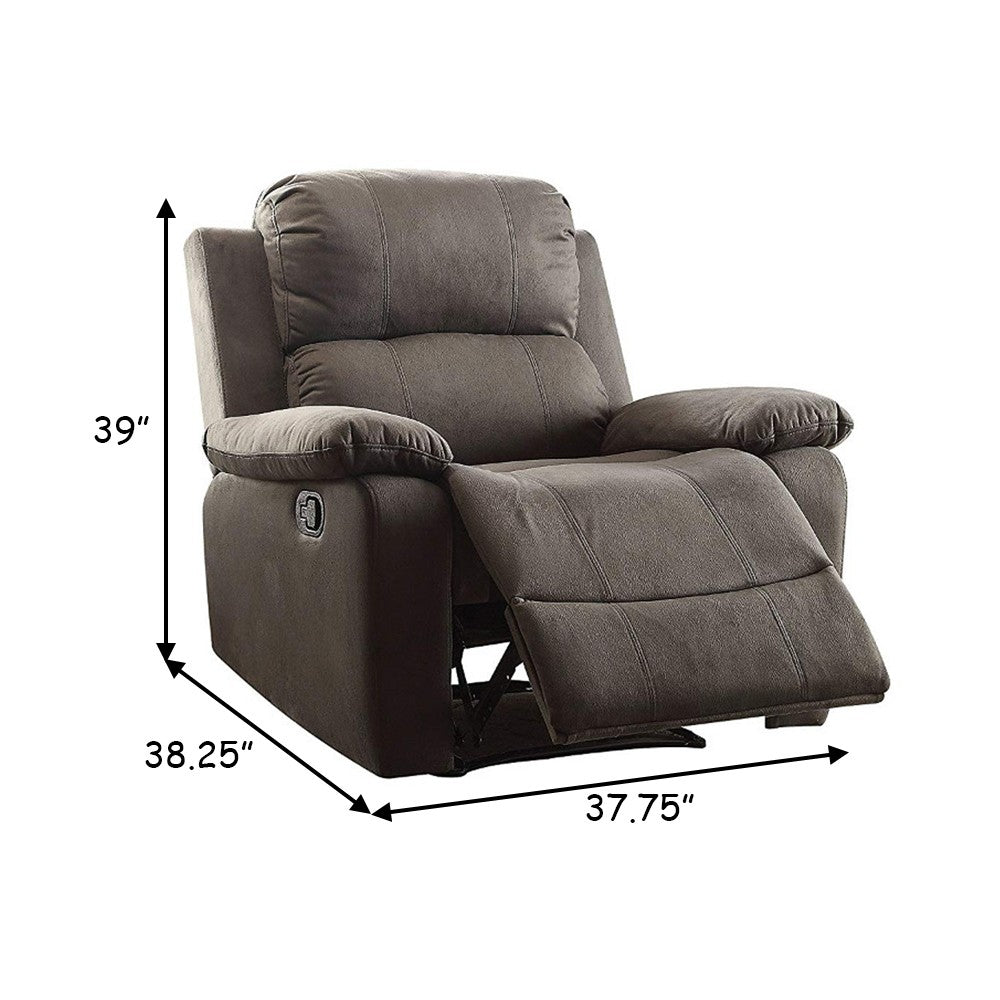 BM185749 Contemporary Style Upholstered Recliner with Cushioned Armrests, Charcoal Gray