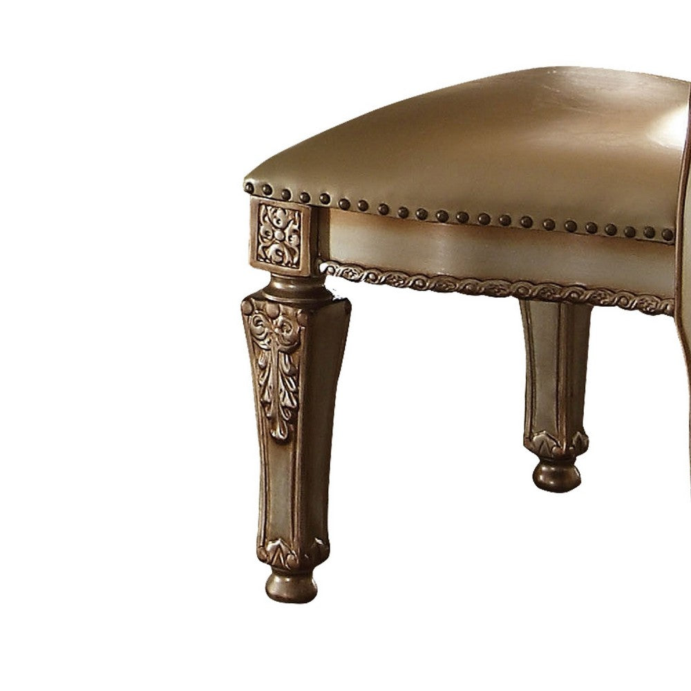 Button Tufted Side Chair with Carved Motifs, Set of 2, Gold - BM191304