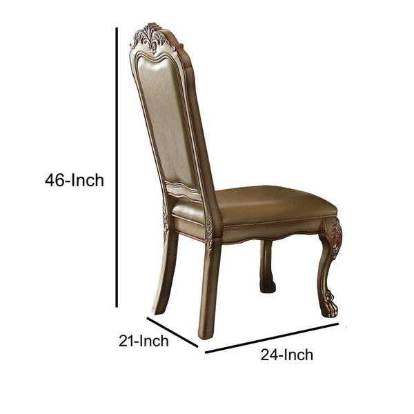 24 Inch Wide Dining Chair, Vegan Faux Leather, Set of 2, Beige, Gold - BM191305