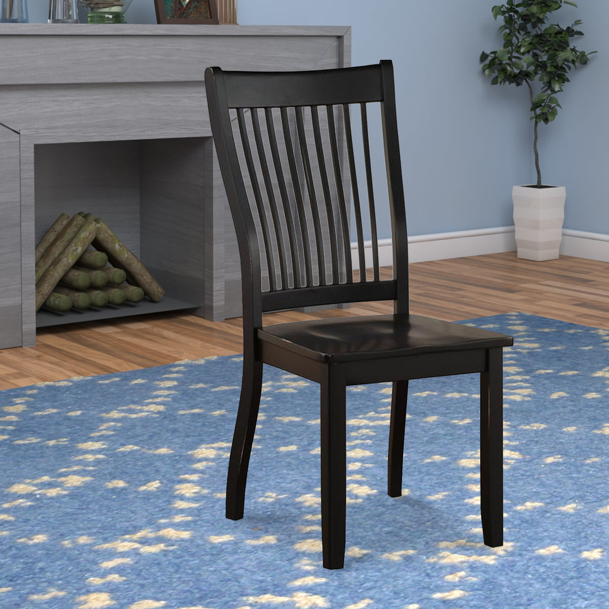 Wooden Side Chair with Slatted Backrest, Set of 2, Black - BM186186