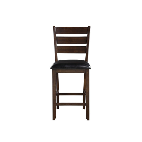 Ladder Back Counter Height Chairs with Leatherette Seat, Set of 2, Brown - BM186229