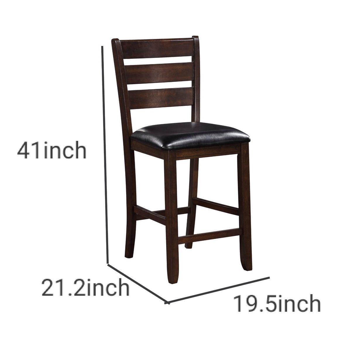 Ladder Back Counter Height Chairs with Leatherette Seat, Set of 2, Brown - BM186229