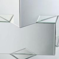 BM186250 Mirror and Glass End Table with Unique Geometrical Base Design, Silver