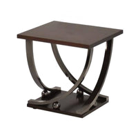 23 Inch Wood Top End Table with Curved Metal Legs,Dark Brown - BM186254