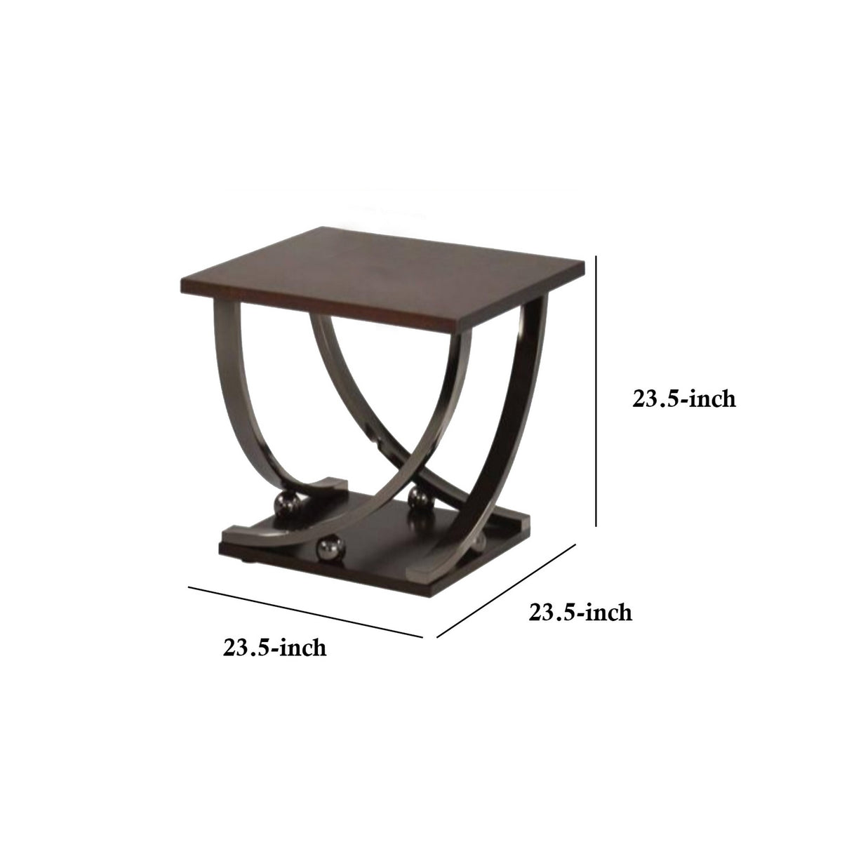 23 Inch Wood Top End Table with Curved Metal Legs,Dark Brown - BM186254