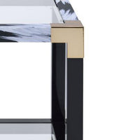 34 Inch Glass Top Rectangular Metal End Table, Black - BM186968