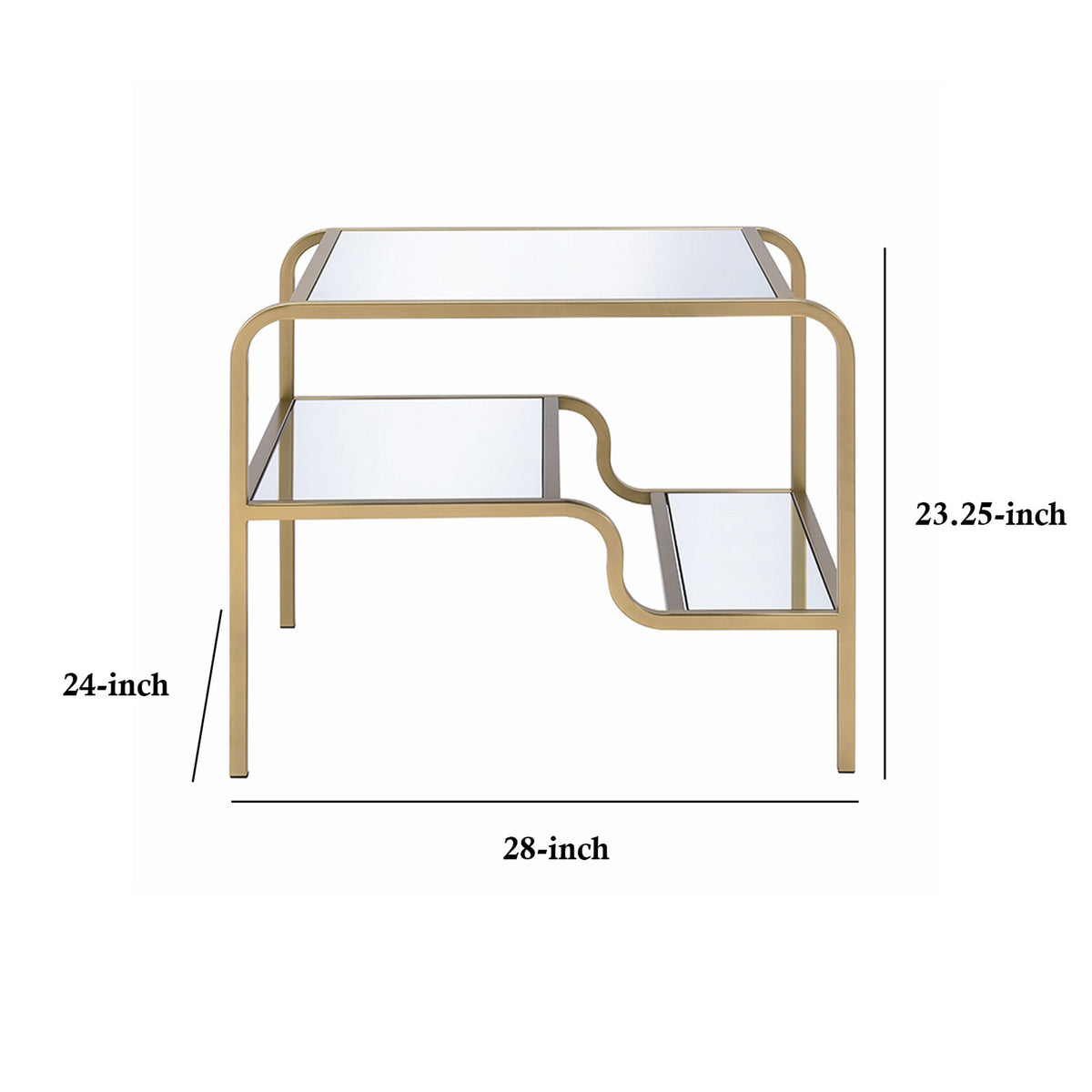 23 Inch 2 Tier Metal Frame Mirrored End Table, Gold and Silver - BM193831