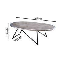 15 Inch Oval Coffee Table with Irregular Metal Base, Gray - BM156781