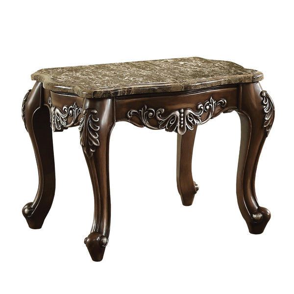 Wooden End Table with Marble Top in Antique Oak Brown  - BM177648