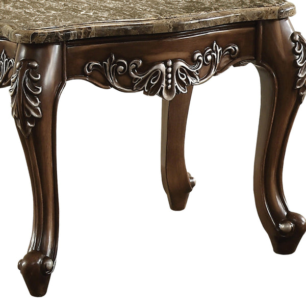 Wooden End Table with Marble Top in Antique Oak Brown  - BM177648