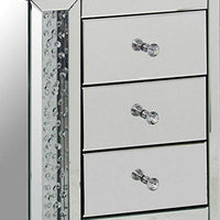 3 Drawer Mirrored Nightstand with Faux Crystals Inlay, Silver - BM154572