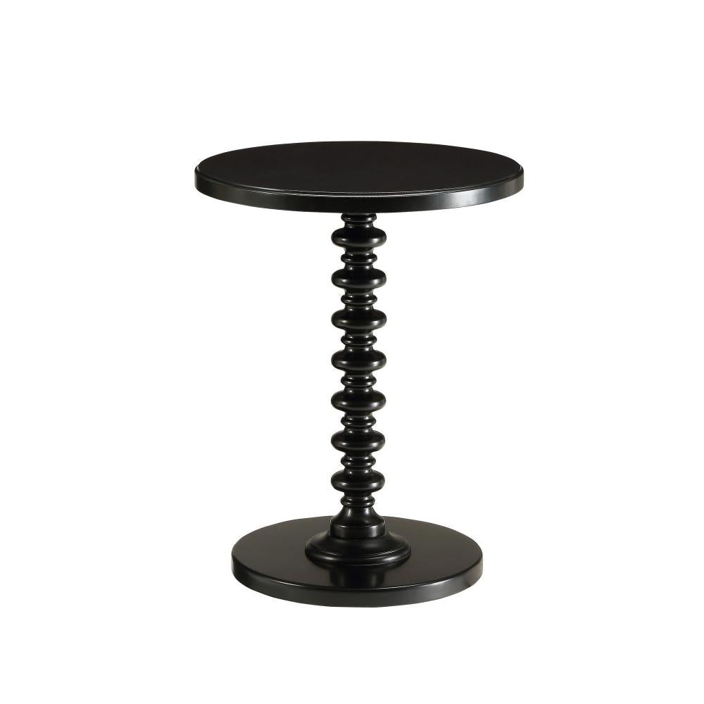 22 Inch Round Wooden Side Table with Turned Base, Black - BM157293