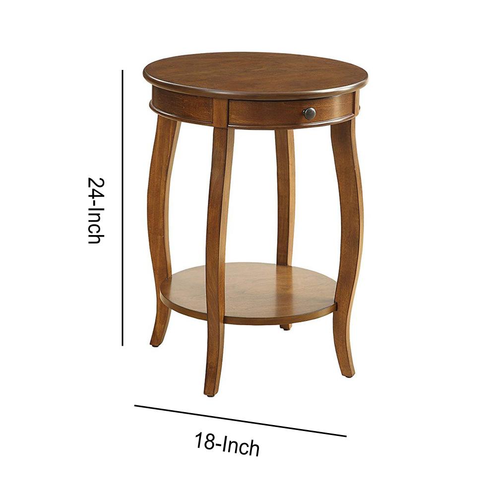 1 Drawer Round Shape Wooden End Table with Cabriole Legs, Walnut Brown - BM154575
