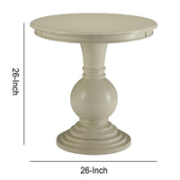 Round Shape Wooden Accent Table with Pedestal Base, Antique White - BM154577