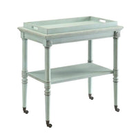 32 Inch 2 Tier Wooden Tray Table with Casters, Antique Gray - BM157308