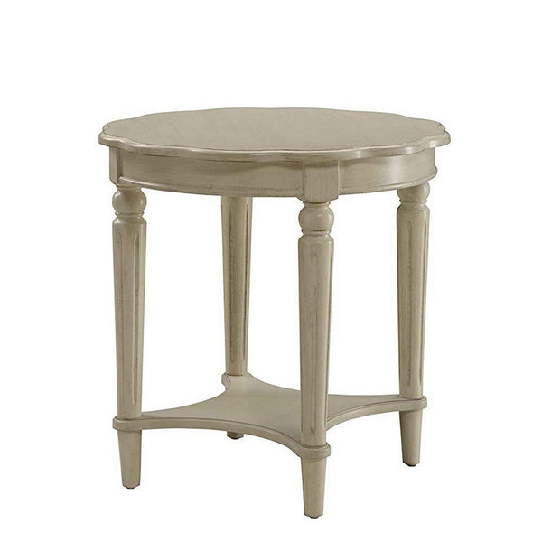 Fordon Round End Table, Scalloped Top, Antique White - BM154599