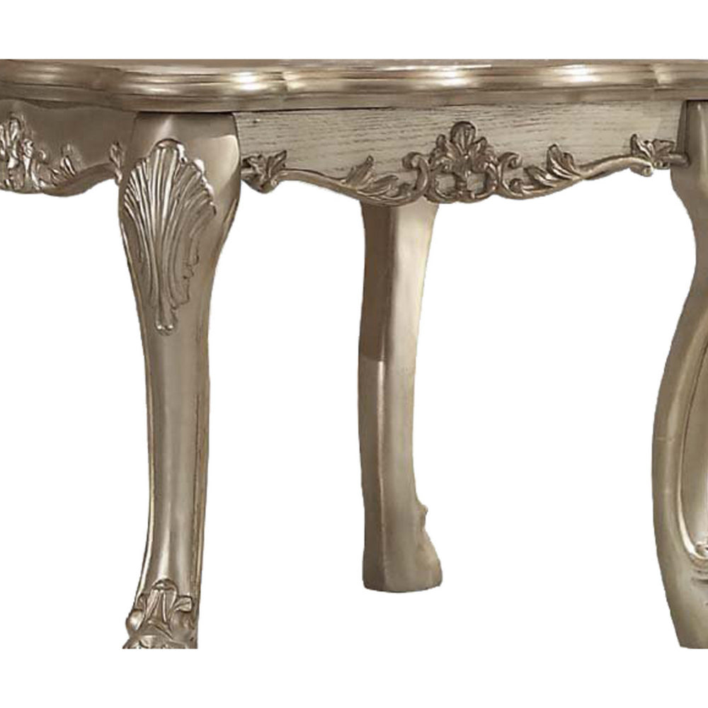 Wooden End Table with Claw Feet and Carved Intricate Motifs,Gold and Silver - BM177682