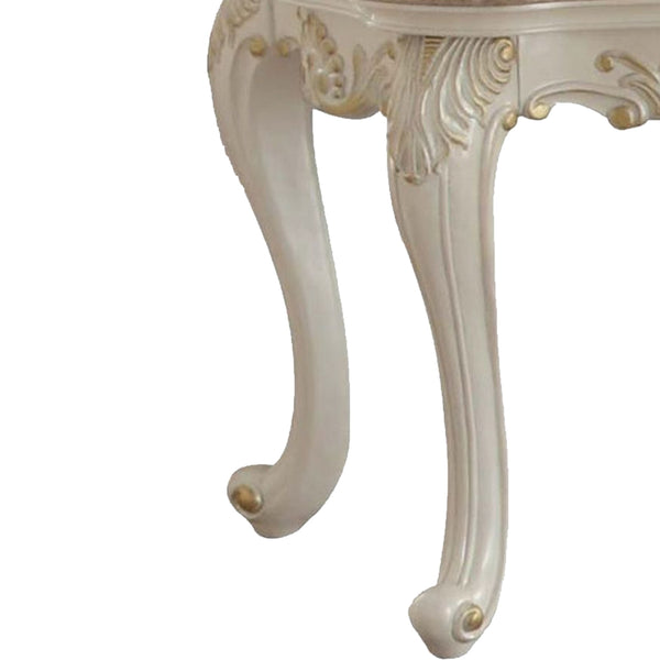 Wooden End Table With Marble Top, Pearl White  - BM177690