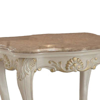 Wooden End Table With Marble Top, Pearl White  - BM177690