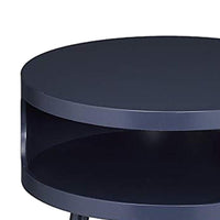 Wooden Round End Table with Open Storage Compartment, Blue - BM154606