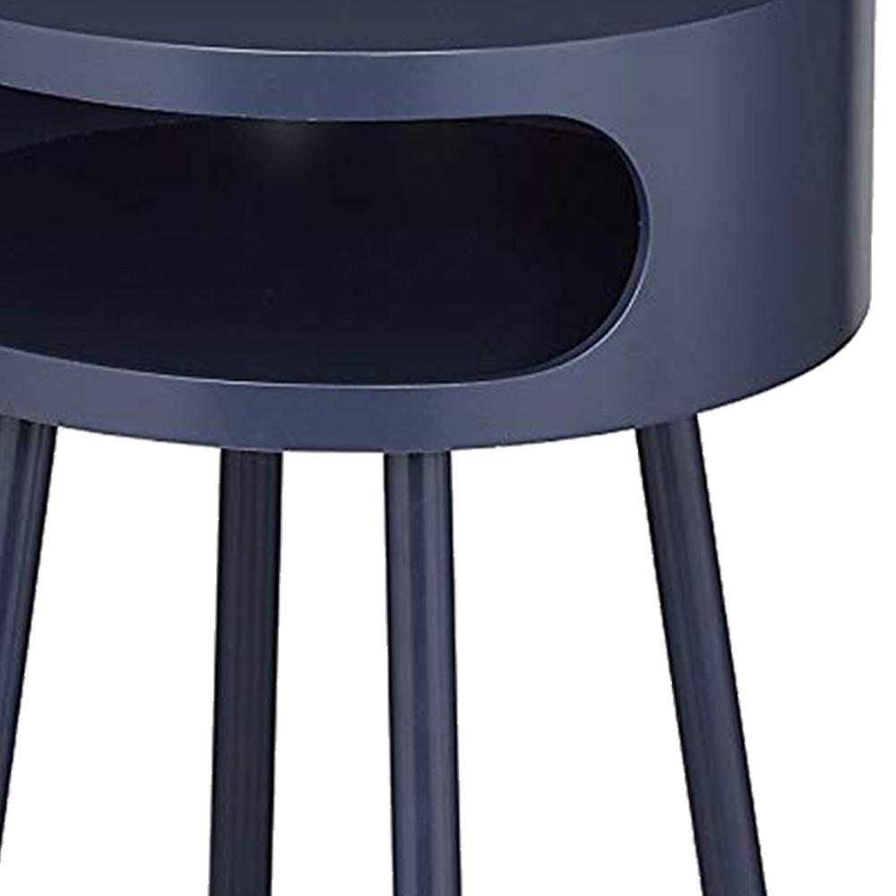 Wooden Round End Table with Open Storage Compartment, Blue - BM154606