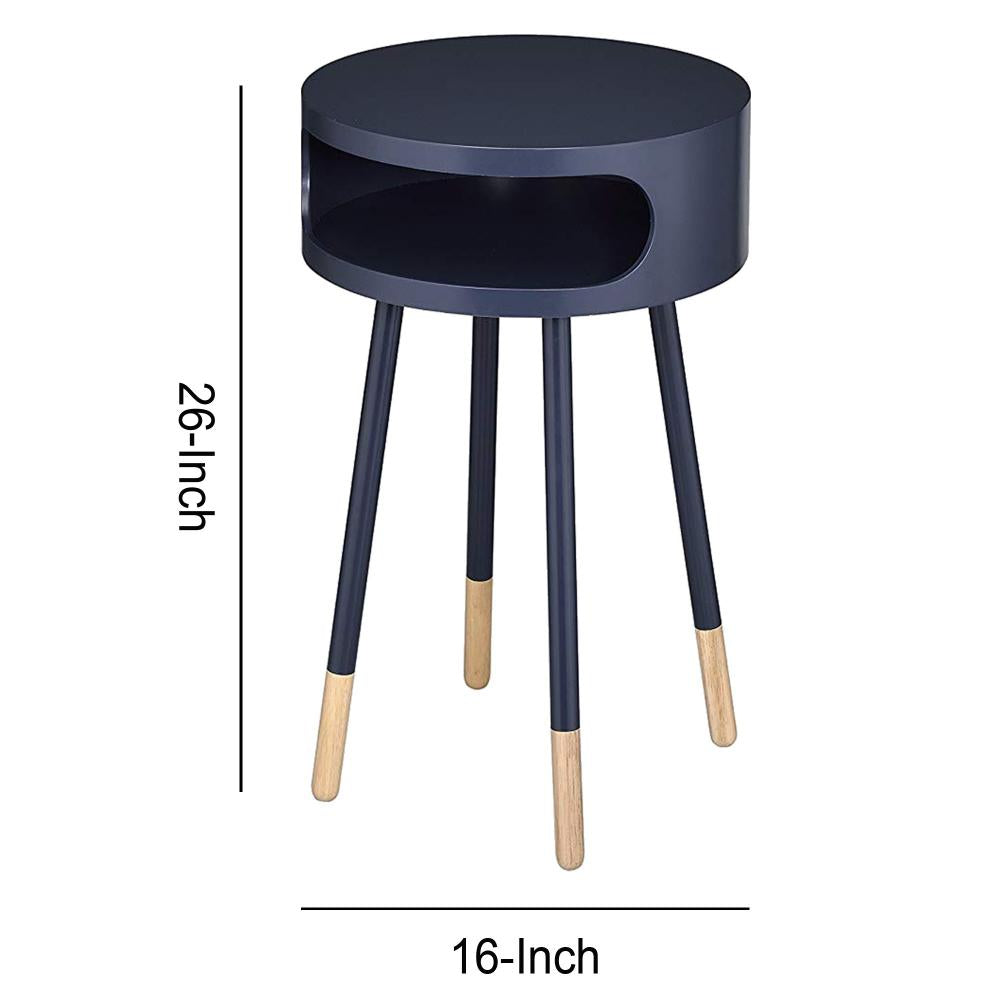 Wooden Round End Table with Open Storage Compartment, Blue - BM154606