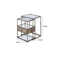 Metal and Glass 2 Piece Nesting Table Set, Brown and Clear - BM157311