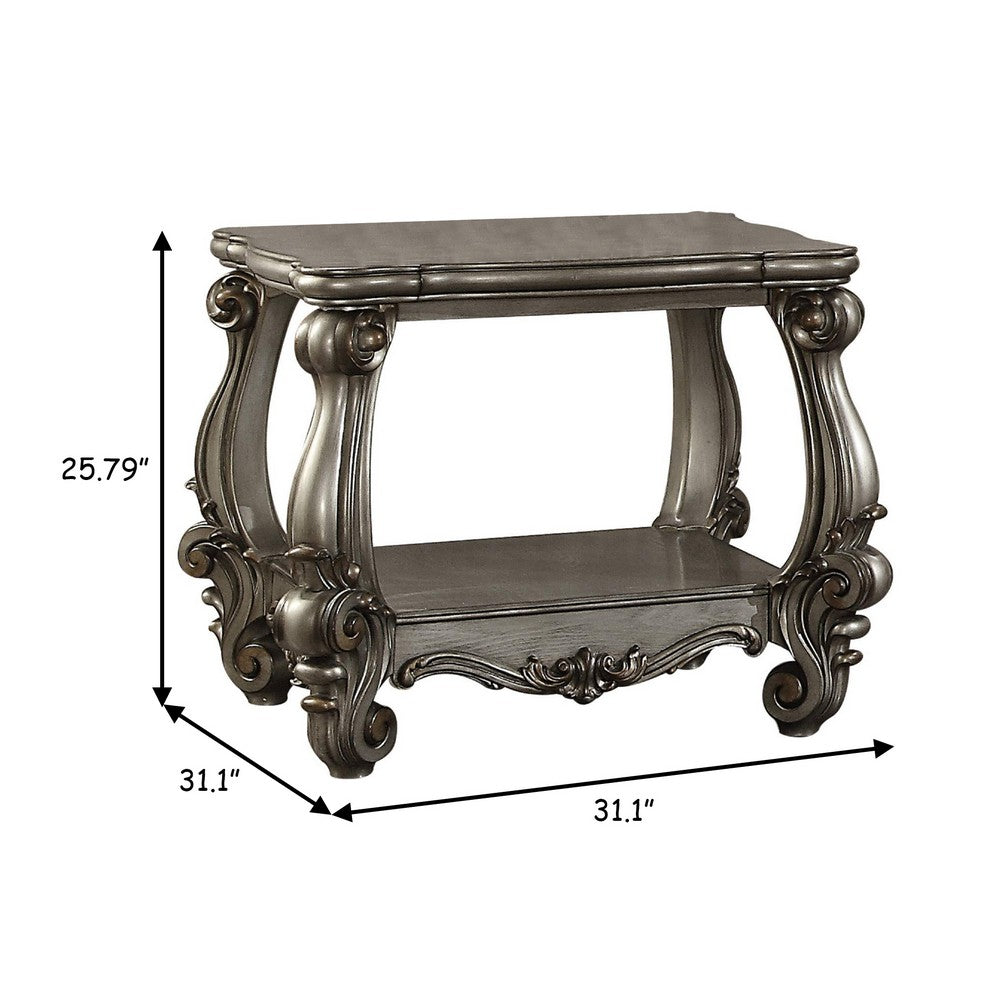 BM185331 Square Shape Wooden End Table With Bottom Shelf, Antique Gray