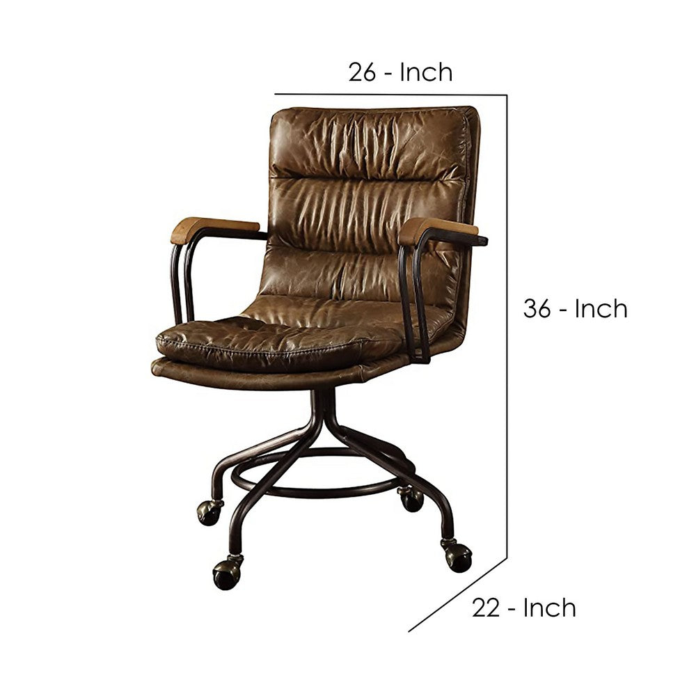 Metal & Leather Executive Office Chair, Vintage Whiskey Brown - BM163668