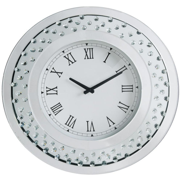 Round Shaped Wall Clock with Faux Crystals Inlay, White - BM185415