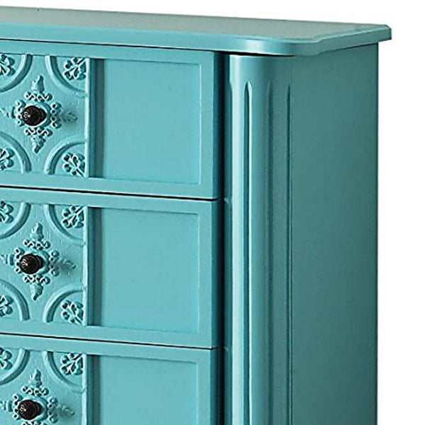5 Drawer Jewelry Armoire with Flip Top Mirror and Fluted Legs, Blue - BM177735