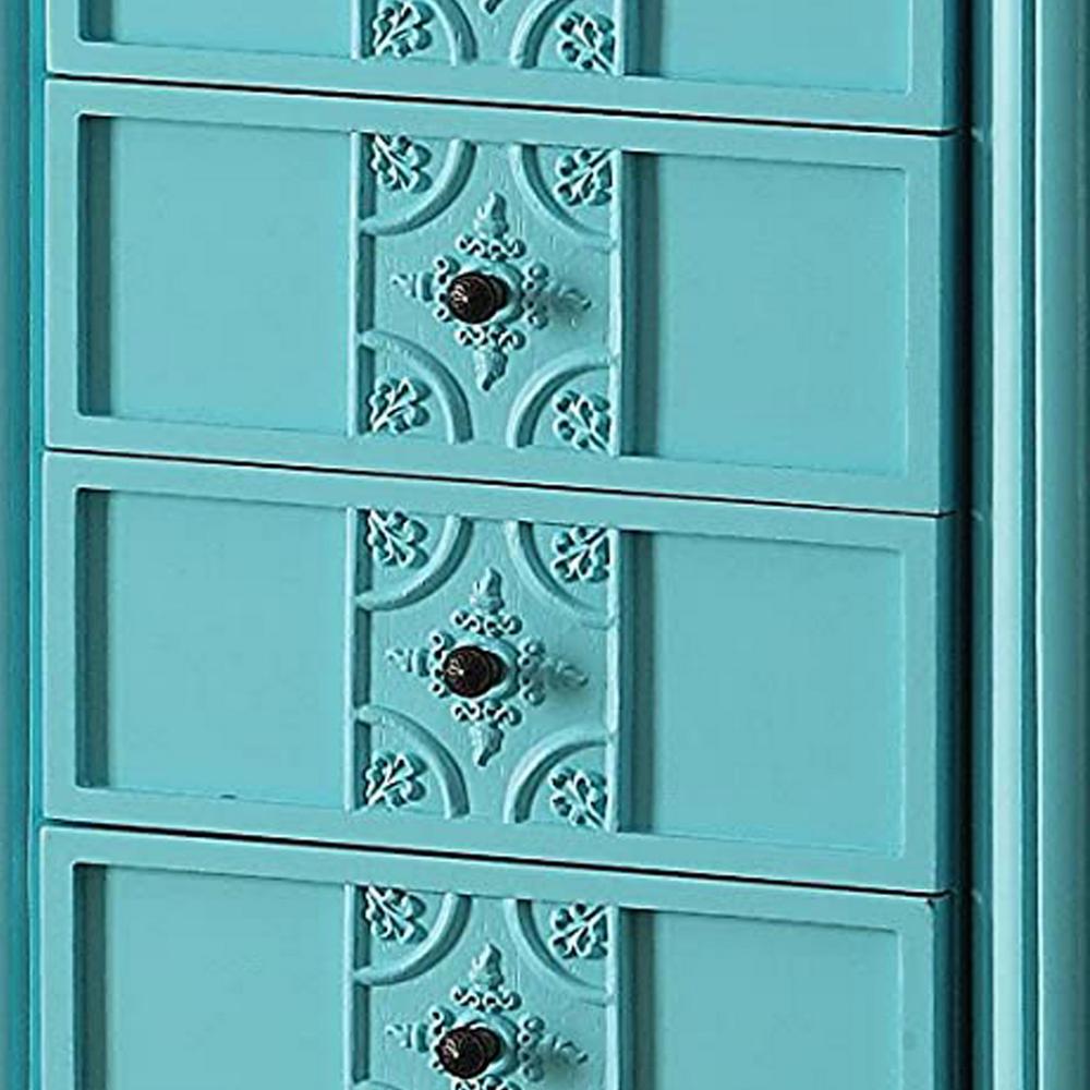 5 Drawer Jewelry Armoire with Flip Top Mirror and Fluted Legs, Blue - BM177735