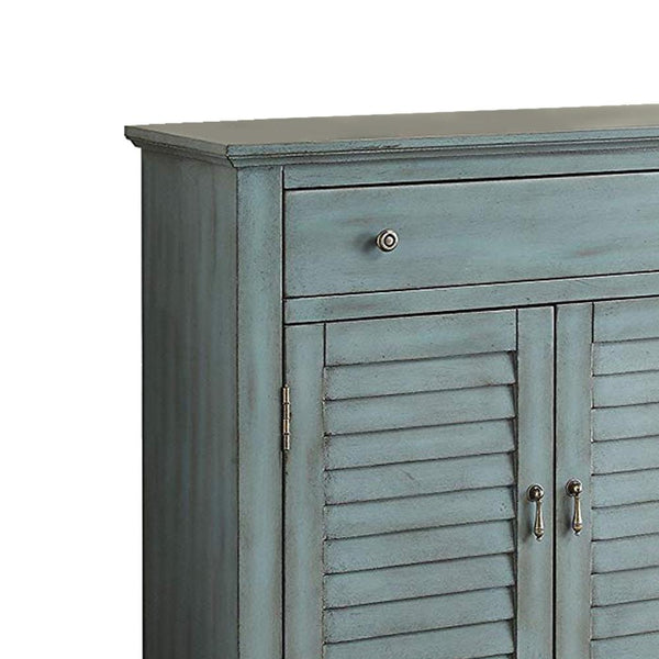 2 Shutter Door Cabinet Wooden Console Table with Tapered Legs, Antique Blue - BM154263
