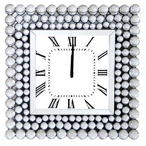 20 Inch Mirrored Wall Clock with Jeweled Accents, Silver - BM184771