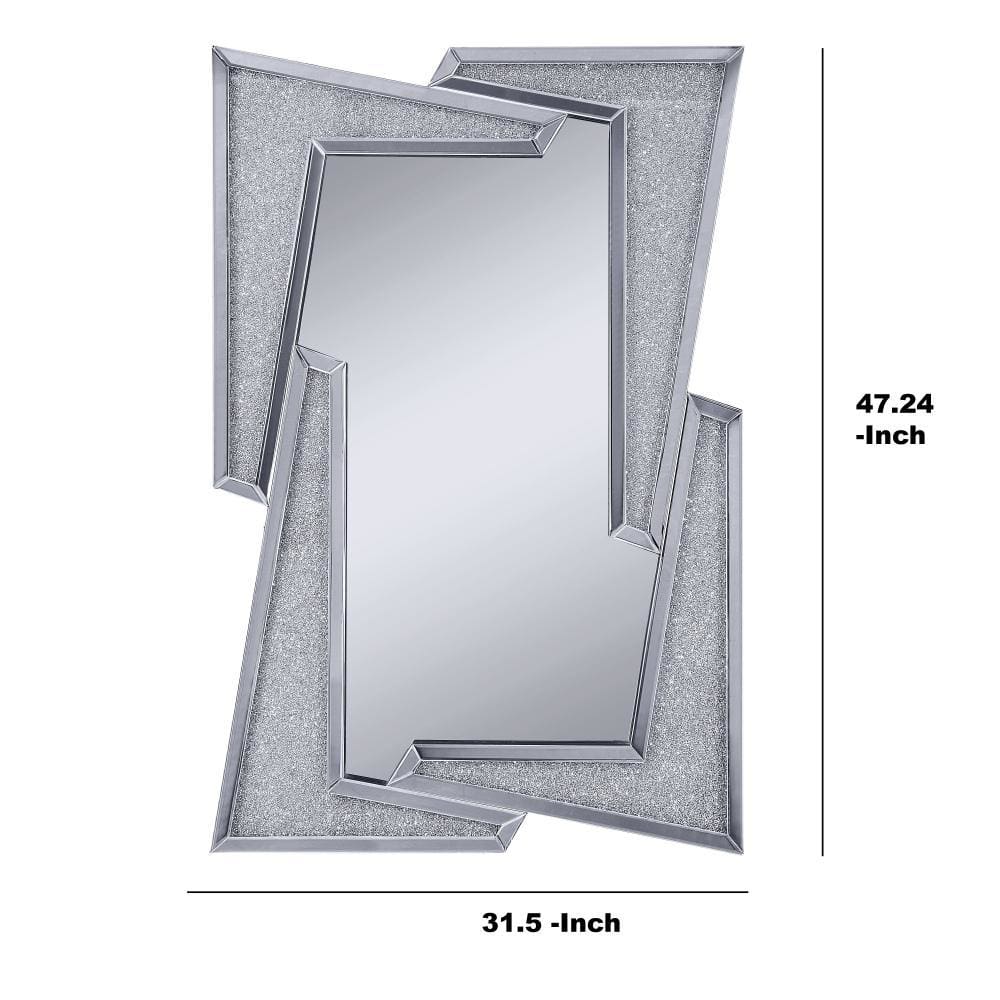 Mirrored Wooden Frame Accent Wall Decor with Four L Shaped Borders, Silver - BM195979