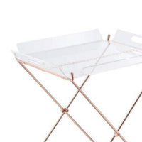 22 Inch Acrylic Tray Table with X Metal Base, Copper - BM157340