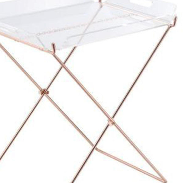 22 Inch Acrylic Tray Table with X Metal Base, Copper - BM157340