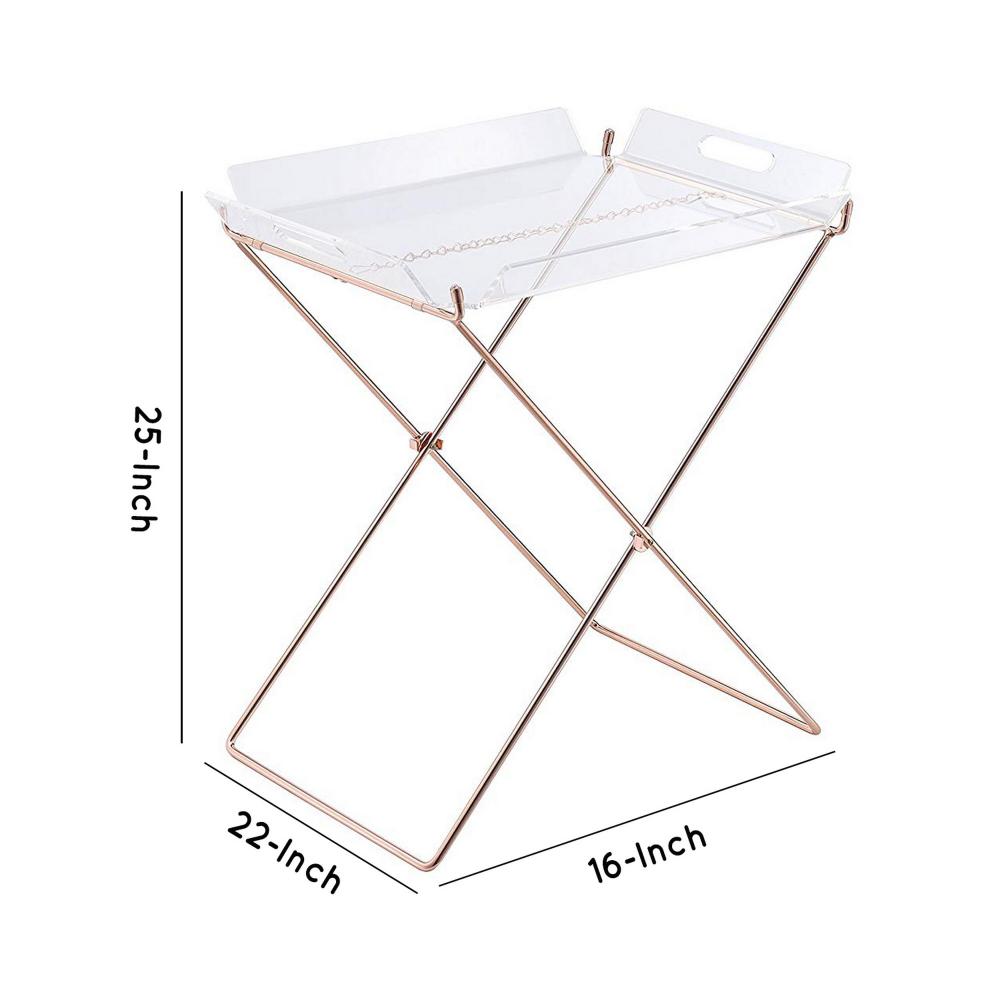 22 Inch Acrylic Tray Table with X Metal Base, Copper - BM157340