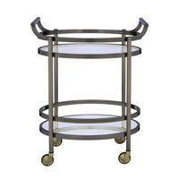 Oval Shaped Metal Serving Cart with 2 Shelves, Silver - BM158855