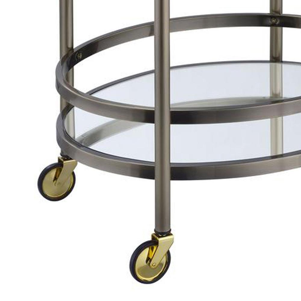Oval Shaped Metal Serving Cart with 2 Shelves, Silver - BM158855