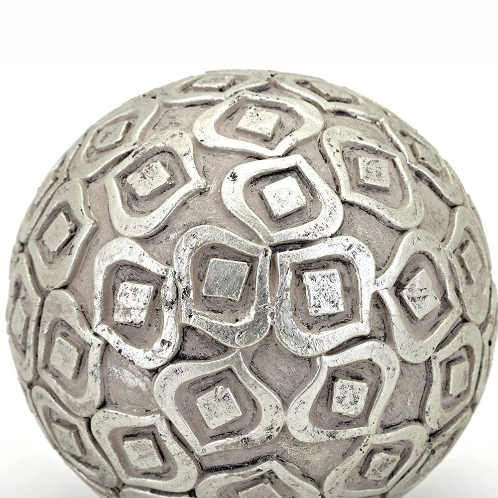 Handcrafted Decorative Orb Ball, Textured, Polyresin and Glass, Set of 3, Antique Silver - BM114474