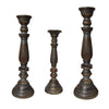 Handmade Pillar Shape Wooden Candle Holder with Flared Top, Brown and Gray, Set of 3 - BM00080