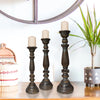 Handmade Pillar Shape Wooden Candle Holder with Flared Top, Brown and Gray, Set of 3 - BM00080