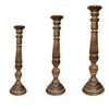 Handmade Wooden Candle Holder with Flared Top, Natural Brown, Set of 3 - BM00081