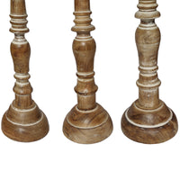 Handcrafted Distressed Wooden Candle Holder with Pedestal Body, Brown, Set of 3 - BM00082