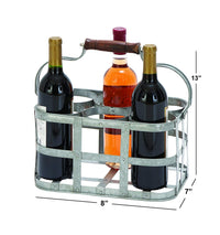 Metal Strip Wine Holder With Wooden Handle And Six Bottles Storage, Gray - BM00224