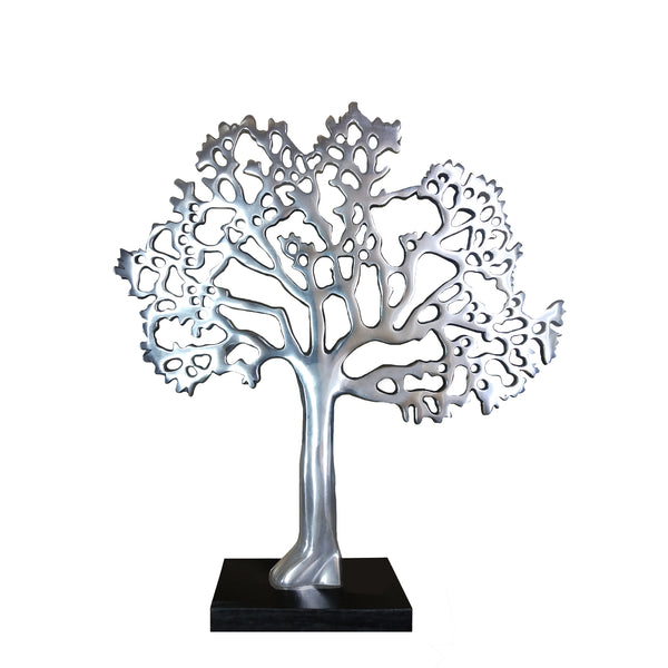 Stylish Aluminum Tree Decor with Block Base, Silver and Black - BM01183