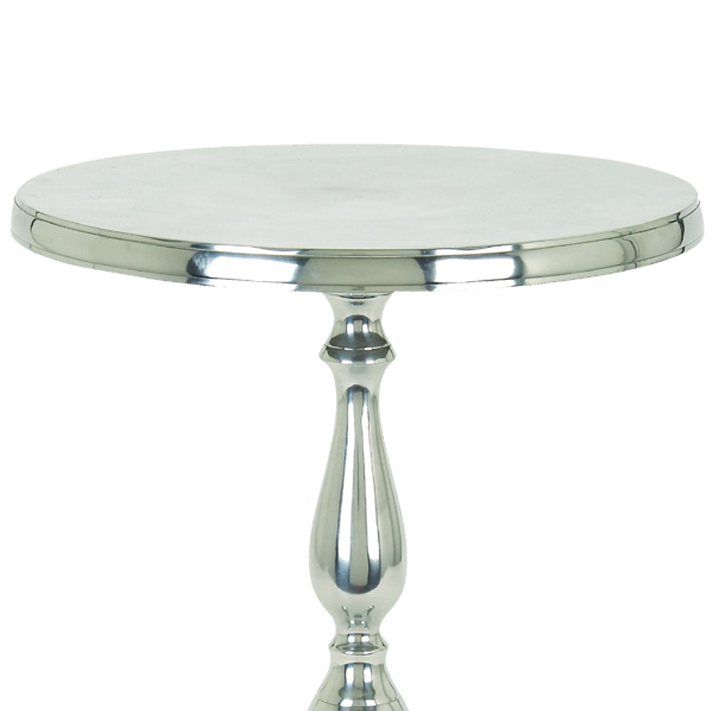 Silver pedestal side outlet table