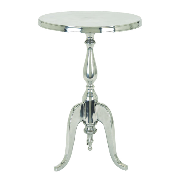 Traditional Style Aluminum Accent Table With Pedestal Base, Silver - BM01816